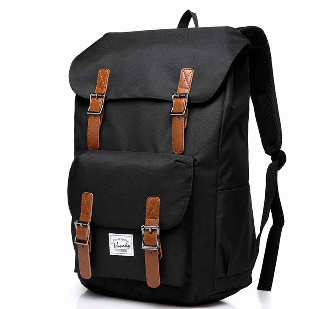 Vaschy Black Waterproof Vintage Rucksack Backpack